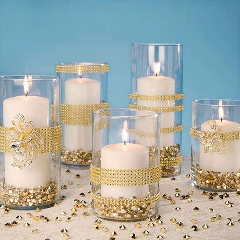 1Roll 8/24 Rows Gold Silver Crystal Diamond Mesh Rhinestone Ribbon for Birthday Wedding DIY Decoration Cake Wrap Crystal Tulle