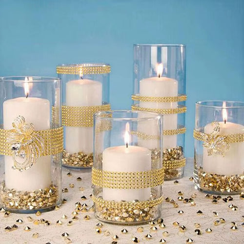 1Roll 8/24 Rows Gold Silver Crystal Diamond Mesh Rhinestone Ribbon for Birthday Wedding DIY Decoration Cake Wrap Crystal Tulle