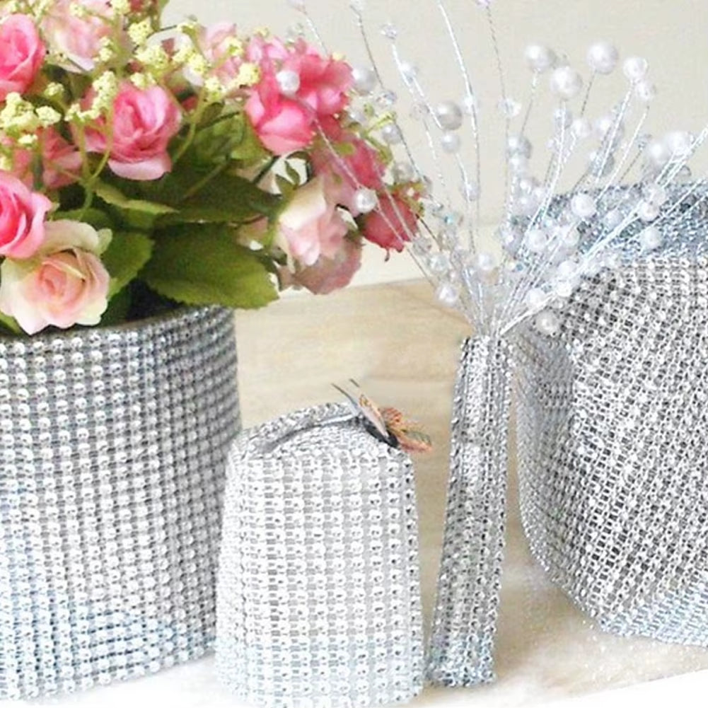 1Roll 8/24 Rows Gold Silver Crystal Diamond Mesh Rhinestone Ribbon for Birthday Wedding DIY Decoration Cake Wrap Crystal Tulle