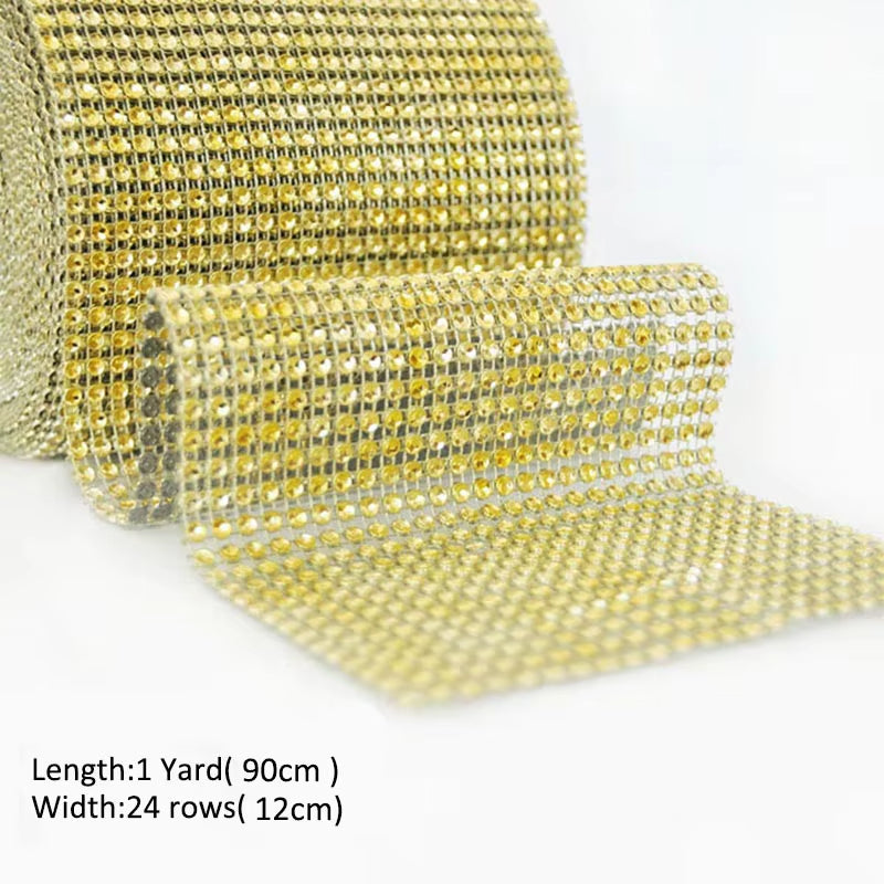 1Roll 8/24 Rows Gold Silver Crystal Diamond Mesh Rhinestone Ribbon for Birthday Wedding DIY Decoration Cake Wrap Crystal Tulle