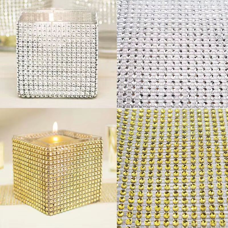 1Roll 8/24 Rows Gold Silver Crystal Diamond Mesh Rhinestone Ribbon for Birthday Wedding DIY Decoration Cake Wrap Crystal Tulle