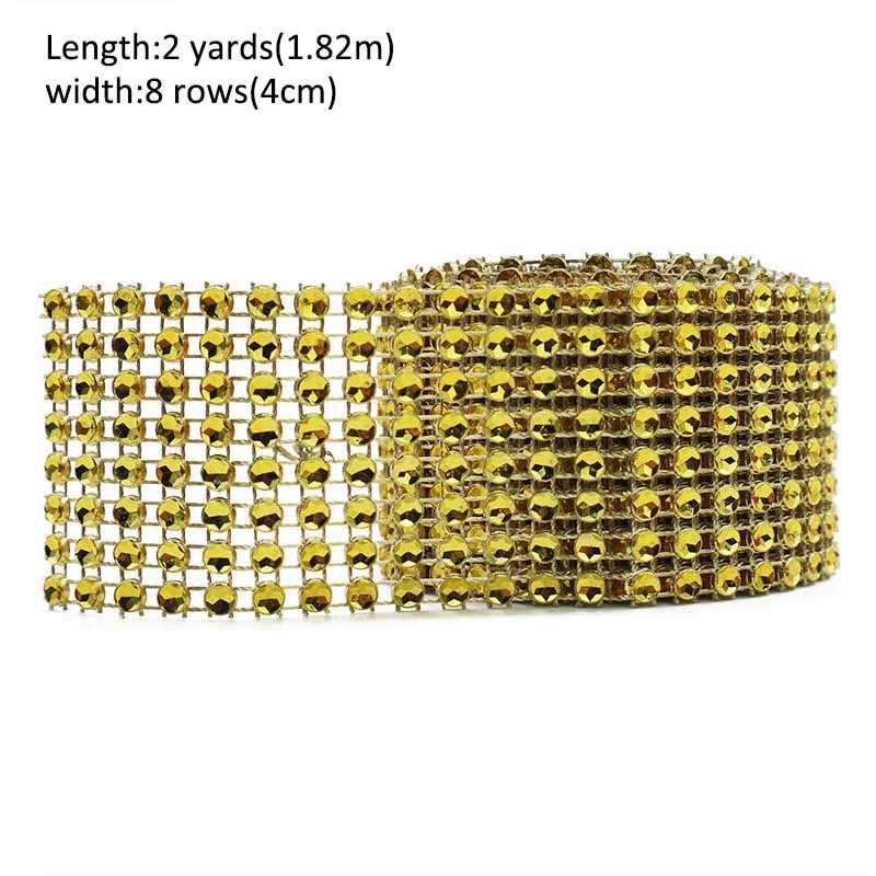 1Roll 8/24 Rows Gold Silver Crystal Diamond Mesh Rhinestone Ribbon for Birthday Wedding DIY Decoration Cake Wrap Crystal Tulle