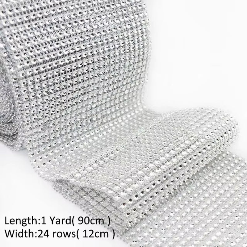 1Roll 8/24 Rows Gold Silver Crystal Diamond Mesh Rhinestone Ribbon for Birthday Wedding DIY Decoration Cake Wrap Crystal Tulle