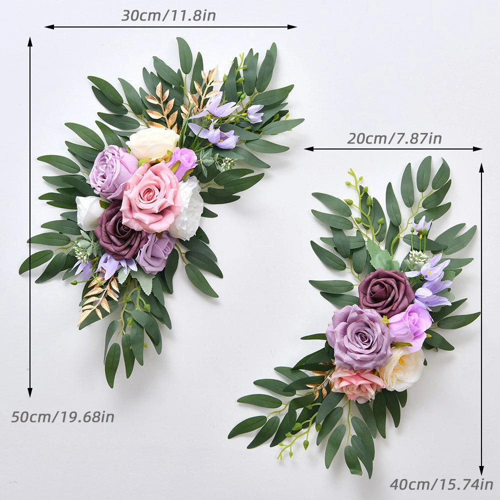 2Pcs Artificial Wedding Arch Flowers Boho Style Gray Pink Blue Eucalyptus Garland Curtains Wedding Welcome Sign Decoration
