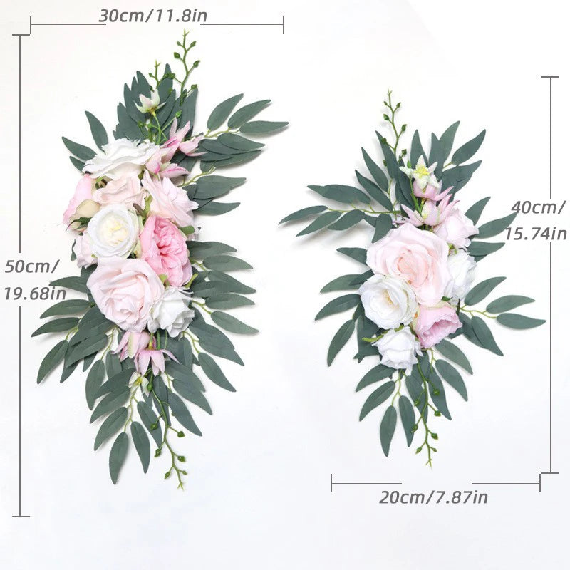 2Pcs Artificial Wedding Arch Flowers Boho Style Gray Pink Blue Eucalyptus Garland Curtains Wedding Welcome Sign Decoration