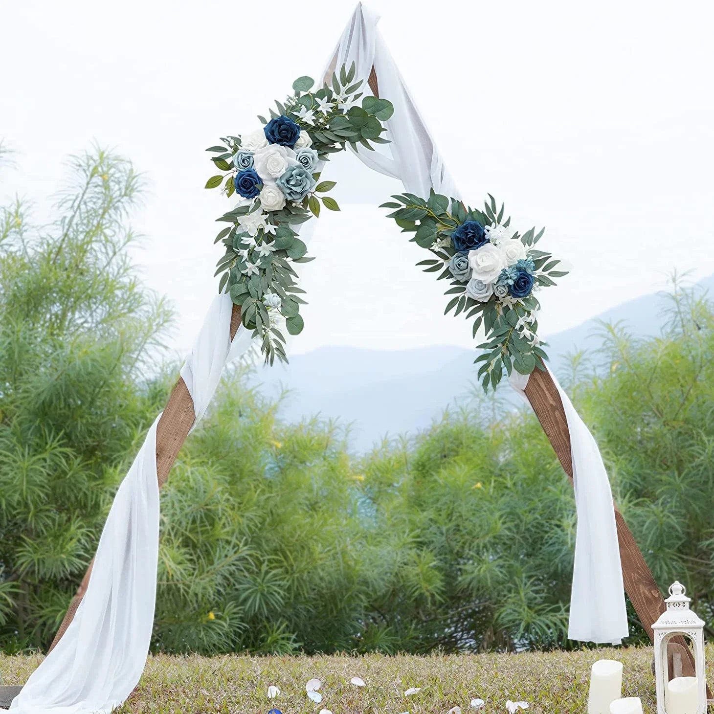 2Pcs Artificial Wedding Arch Flowers Boho Style Gray Pink Blue Eucalyptus Garland Curtains Wedding Welcome Sign Decoration