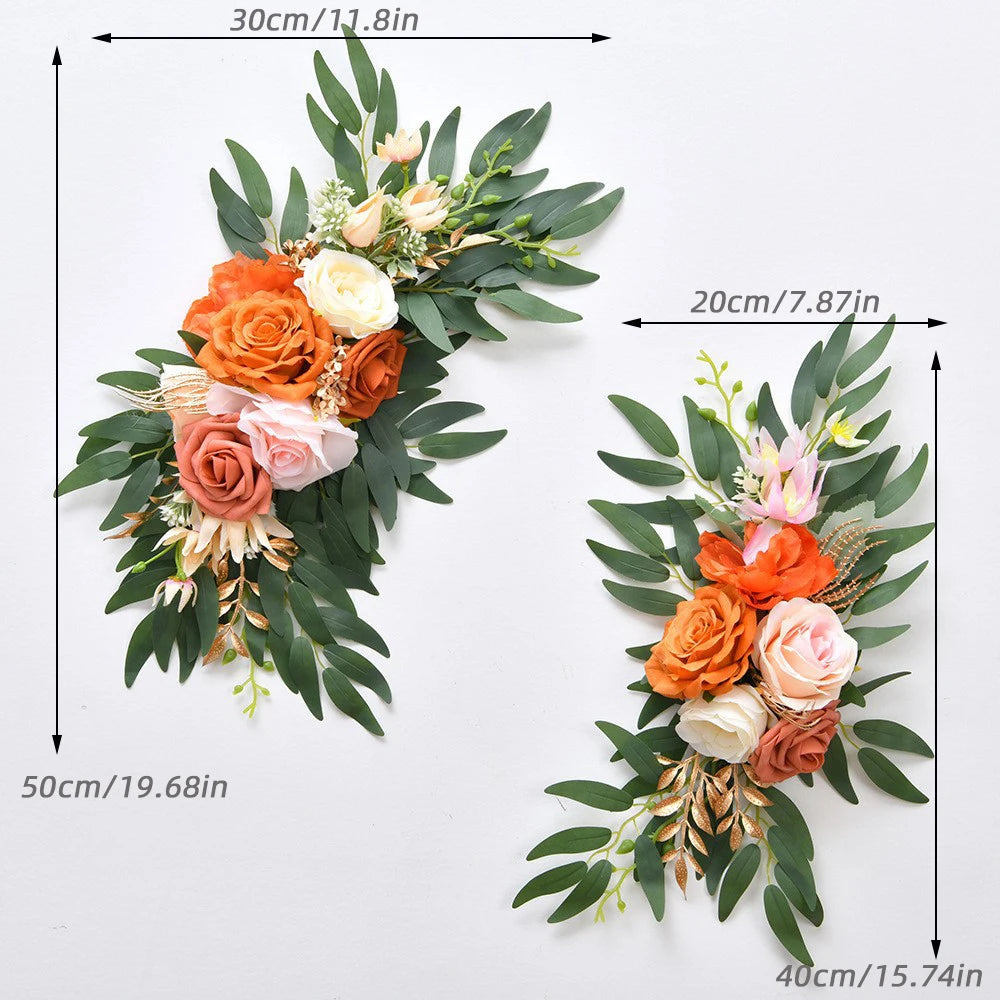 2Pcs Artificial Wedding Arch Flowers Boho Style Gray Pink Blue Eucalyptus Garland Curtains Wedding Welcome Sign Decoration