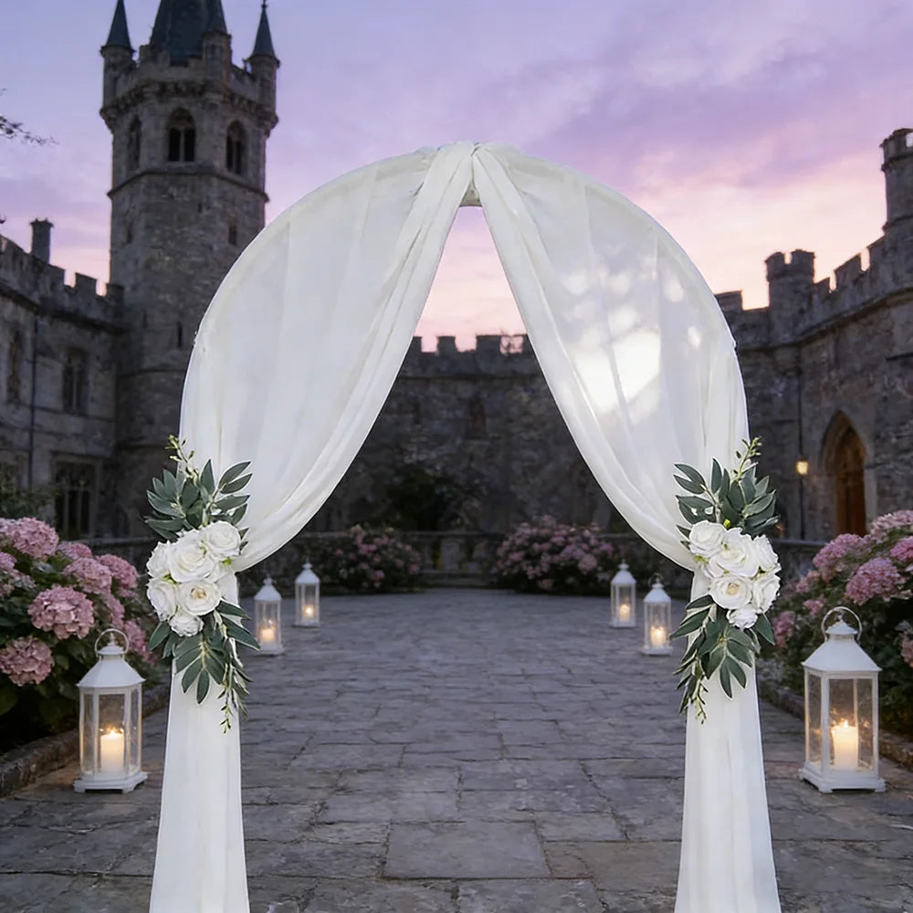 2Pcs Artificial Wedding Arch Flowers Boho Style Gray Pink Blue Eucalyptus Garland Curtains Wedding Welcome Sign Decoration