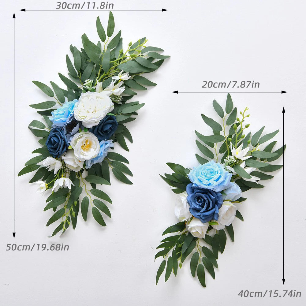 2Pcs Artificial Wedding Arch Flowers Boho Style Gray Pink Blue Eucalyptus Garland Curtains Wedding Welcome Sign Decoration