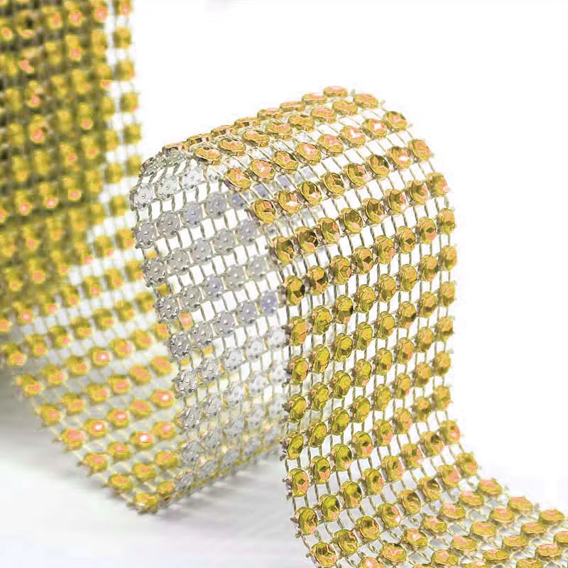 1Roll 8/24 Rows Gold Silver Crystal Diamond Mesh Rhinestone Ribbon for Birthday Wedding DIY Decoration Cake Wrap Crystal Tulle