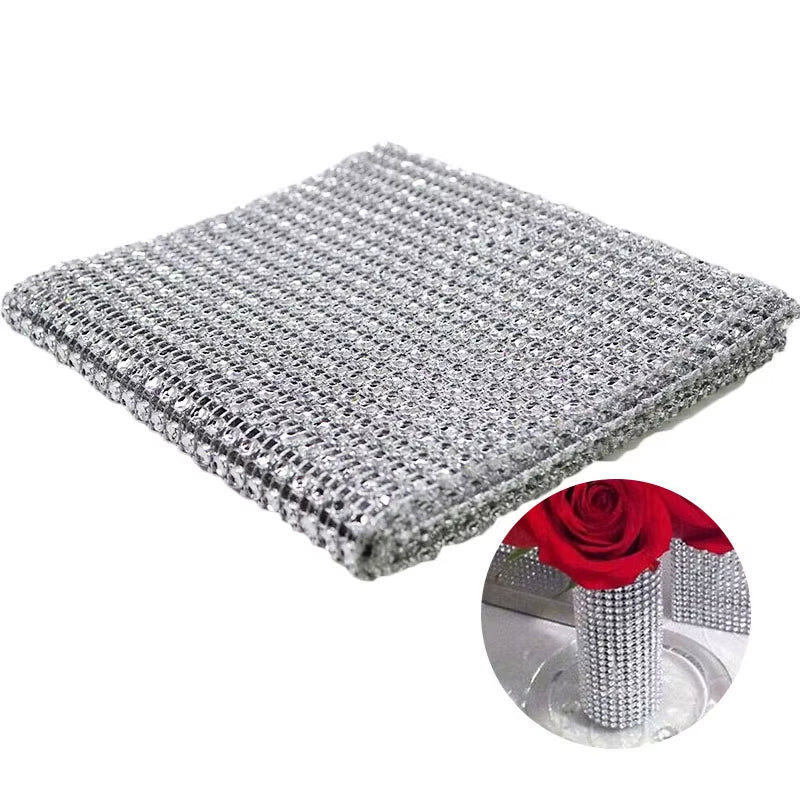 1Roll 8/24 Rows Gold Silver Crystal Diamond Mesh Rhinestone Ribbon for Birthday Wedding DIY Decoration Cake Wrap Crystal Tulle