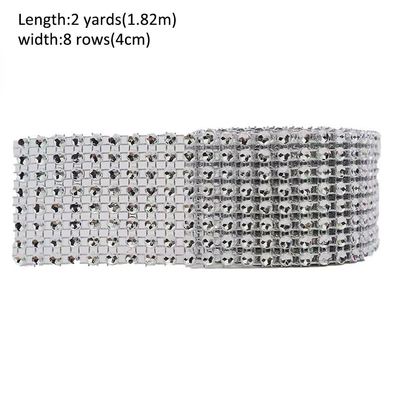 1Roll 8/24 Rows Gold Silver Crystal Diamond Mesh Rhinestone Ribbon for Birthday Wedding DIY Decoration Cake Wrap Crystal Tulle